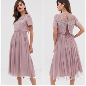 NWT ASOS Embellished Crop Top Mesh Midi Dress